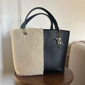 Anne Klein Stylish Black and Cream Sherpa Tote Bag